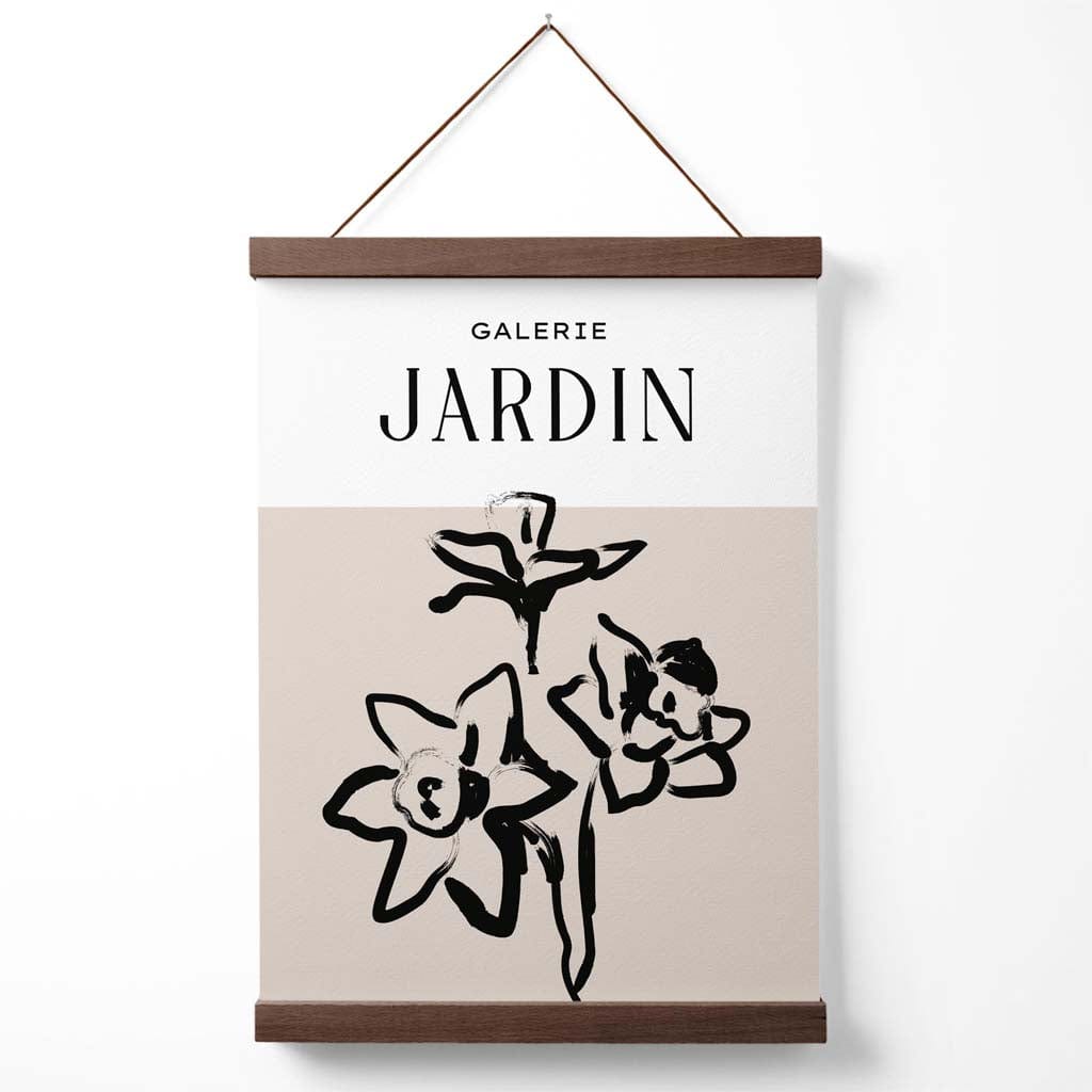 Beige-schwarzes Boho-Poster mit Narzissenmotiv und Aufhänger