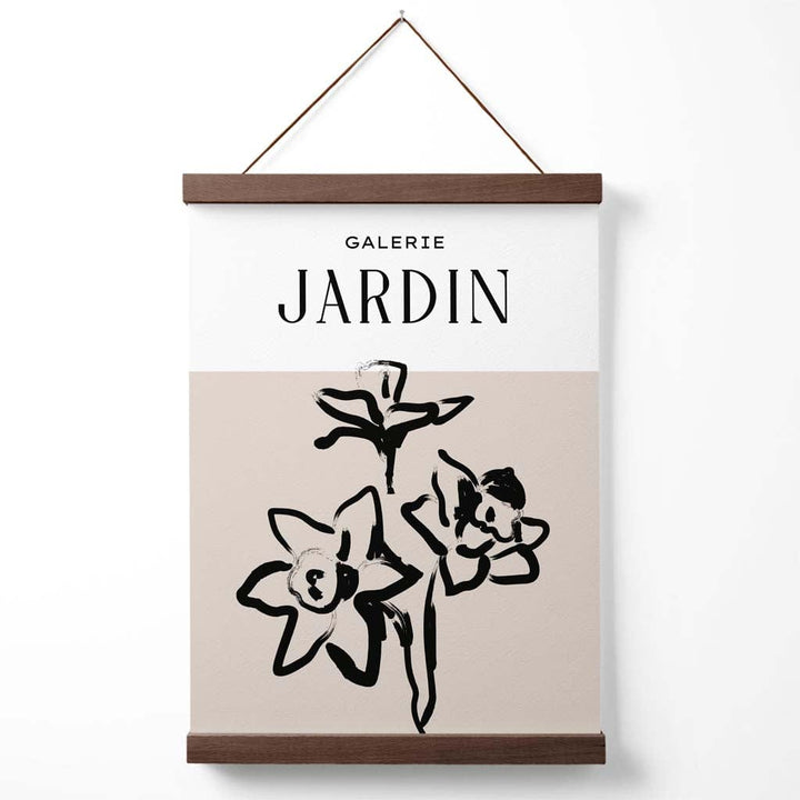 Beige-schwarzes Boho-Poster mit Narzissenmotiv und Aufhänger