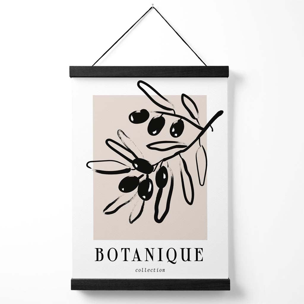 Beige-schwarzes olivgrünes Boho-Blumenposter mit Aufhänger