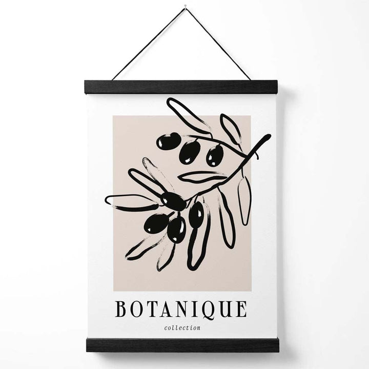 Beige-schwarzes olivgrünes Boho-Blumenposter mit Aufhänger