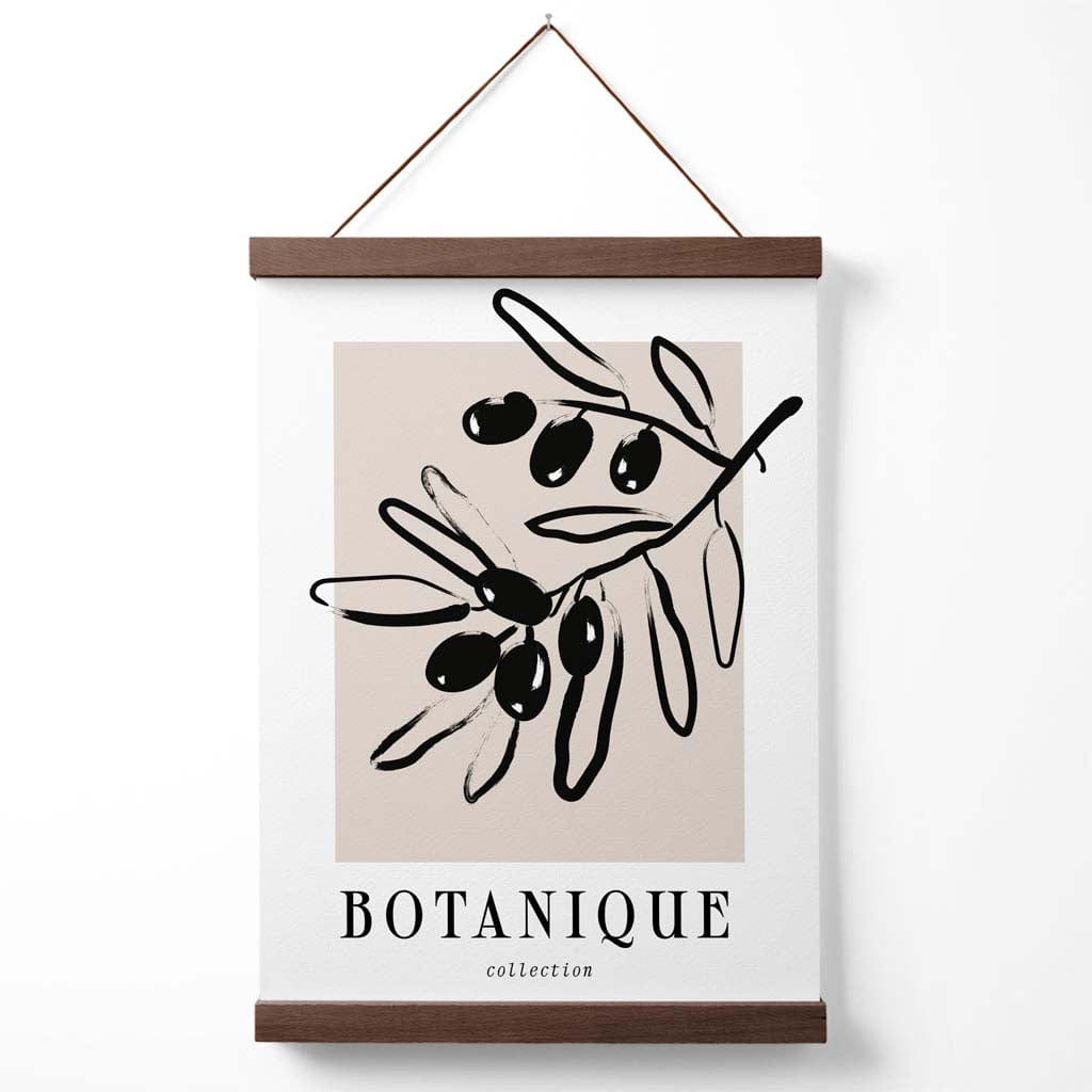 Beige-schwarzes olivgrünes Boho-Blumenposter mit Aufhänger
