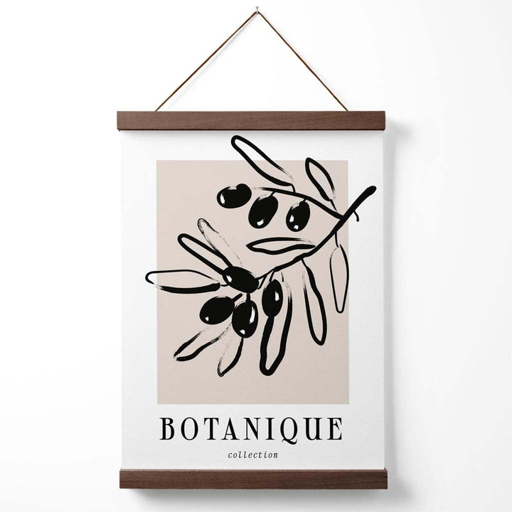 Beige-schwarzes olivgrünes Boho-Blumenposter mit Aufhänger