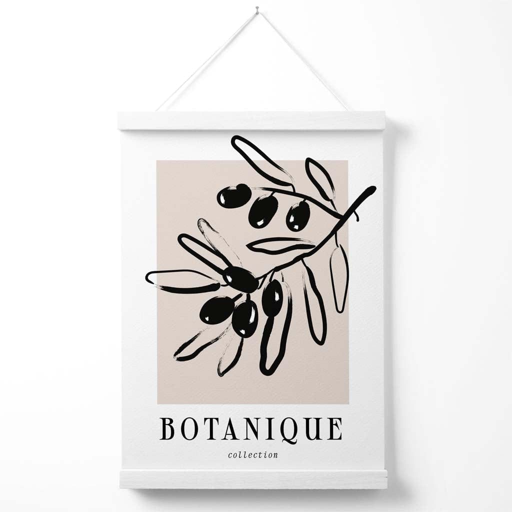 Beige-schwarzes olivgrünes Boho-Blumenposter mit Aufhänger