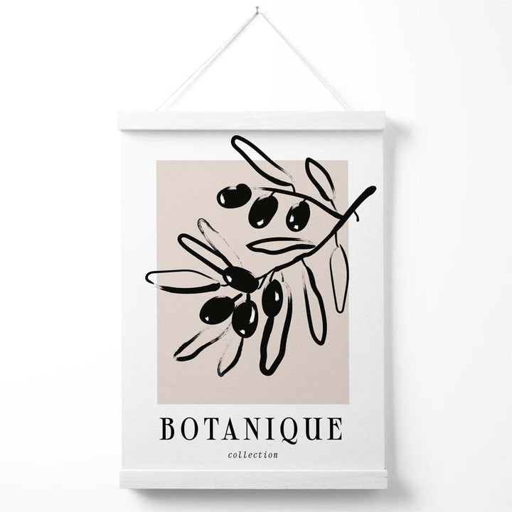 Beige-schwarzes olivgrünes Boho-Blumenposter mit Aufhänger