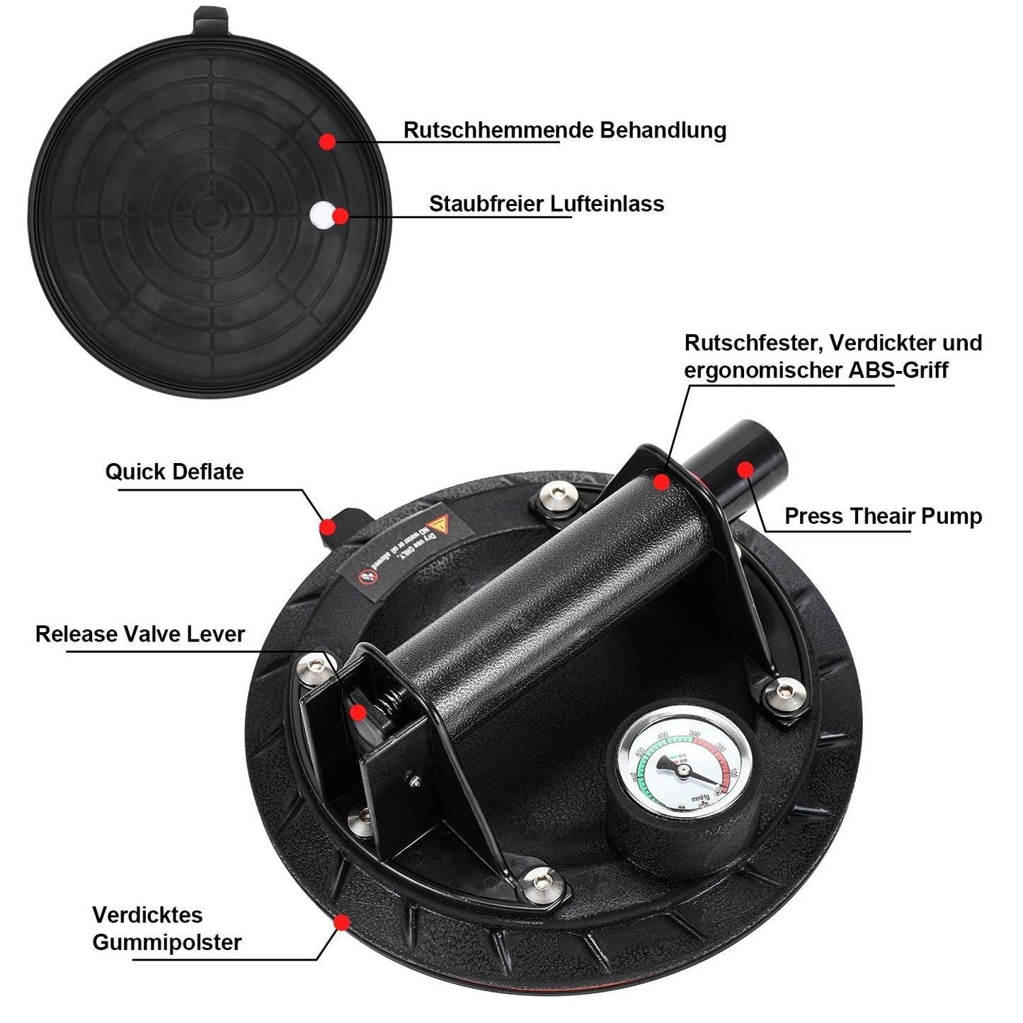 Saugheber Saugnapfhalter mit Druckanzeige 1 Stück max.100KG | Karnz