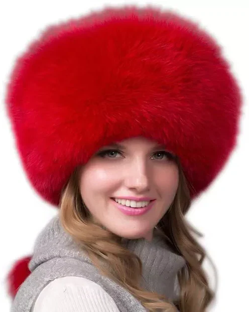 100 % natürliche Fuchspelzmütze für Damen, dicke Pelzmütze, warme Wintermütze, modische Damenmütze mit Ohrenschützern