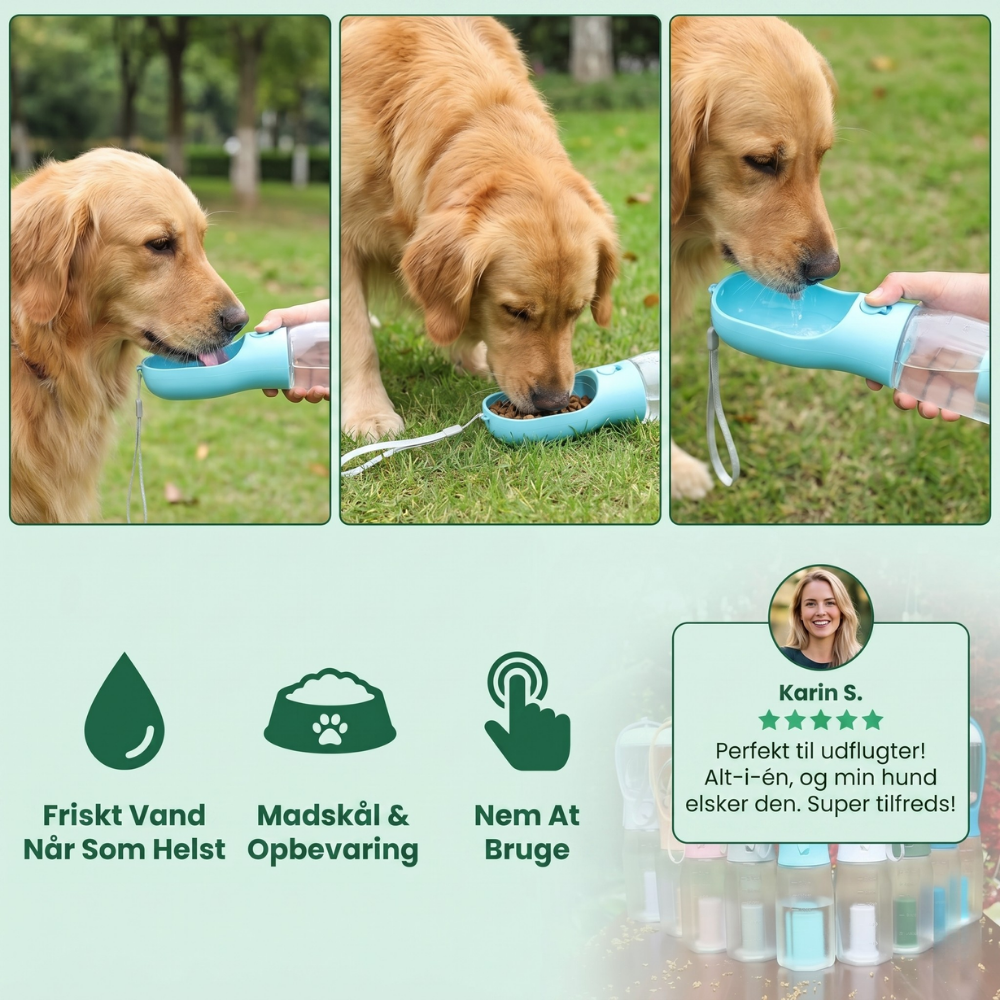 TrailBuddy™ – 3-in-1 Hunde-Trinkflasche mit Futterbox | Karnz