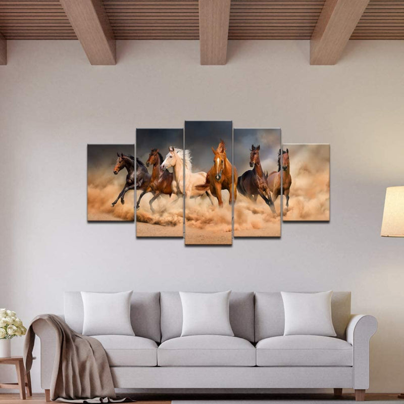 Set aus 5 Wandbildern mit galoppierenden Pferden