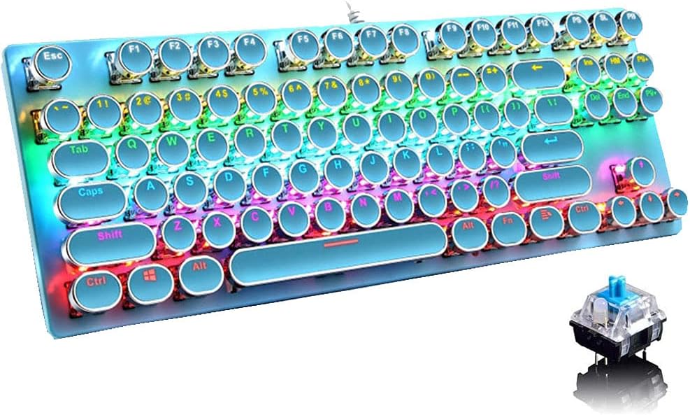 Mechanische Gaming-Tastatur mit 87 Tasten, RGB-Hintergrundbeleuchtung und blauen Schaltern