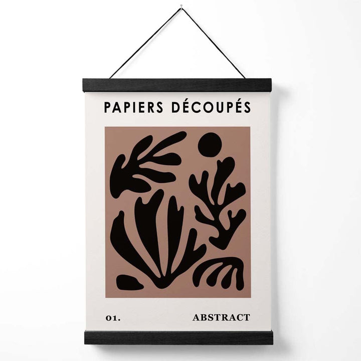 Braunes und schwarzes Poster im Matisse-Stil mit floralem Ausschnitt und Aufhänger