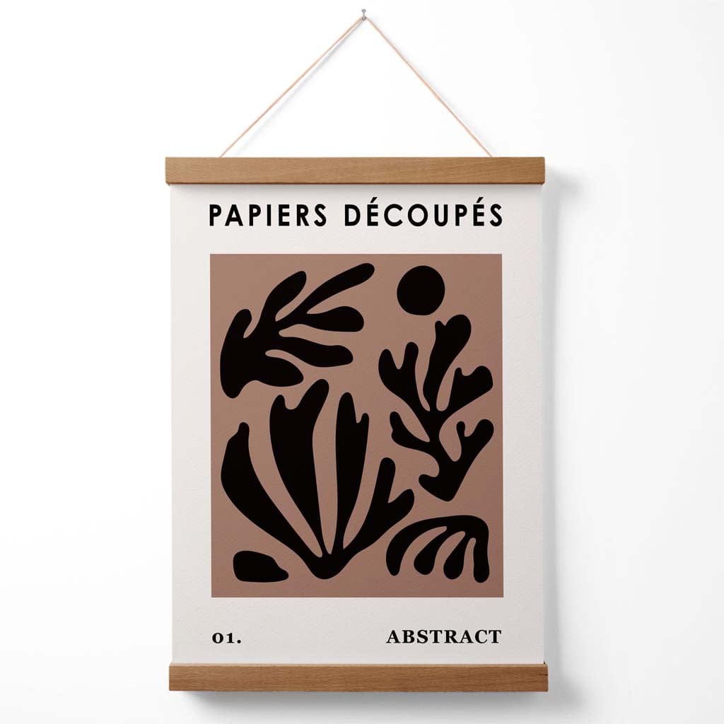 Braunes und schwarzes Poster im Matisse-Stil mit floralem Ausschnitt und Aufhänger