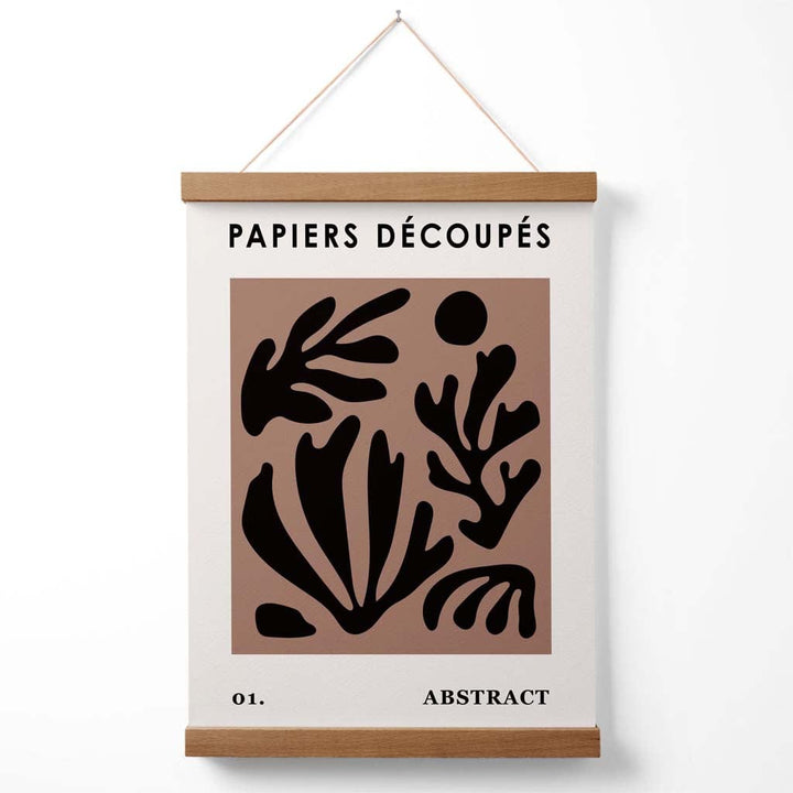 Braunes und schwarzes Poster im Matisse-Stil mit floralem Ausschnitt und Aufhänger