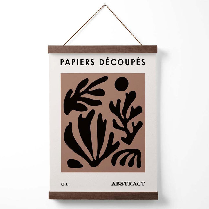 Braunes und schwarzes Poster im Matisse-Stil mit floralem Ausschnitt und Aufhänger