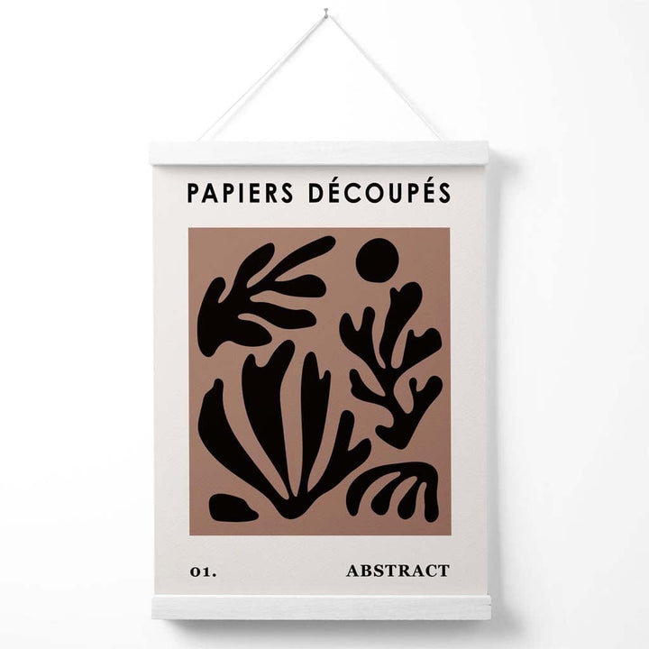 Braunes und schwarzes Poster im Matisse-Stil mit floralem Ausschnitt und Aufhänger