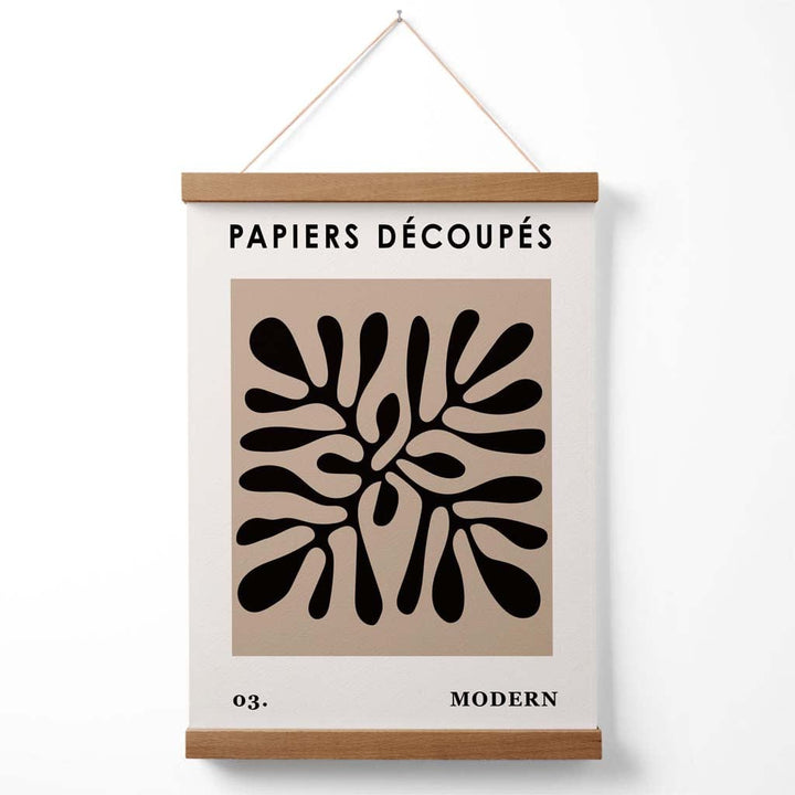 Beige-schwarzes Poster im Matisse-Stil mit Blumenausschnitt und Aufhänger