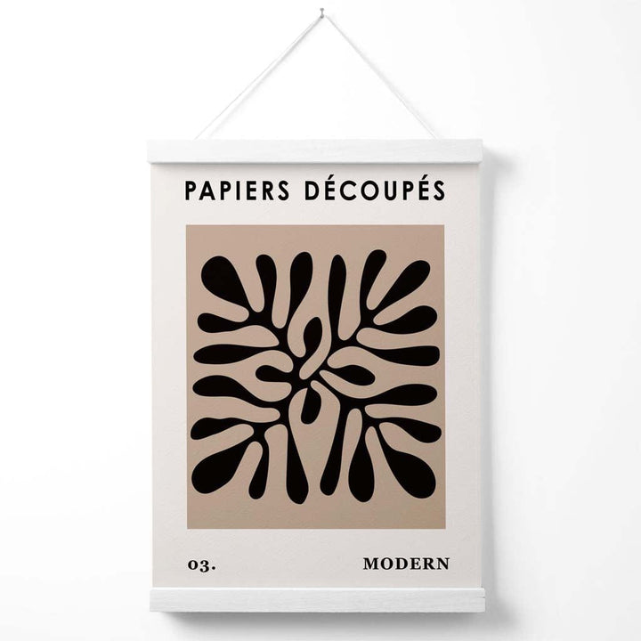 Beige-schwarzes Poster im Matisse-Stil mit Blumenausschnitt und Aufhänger