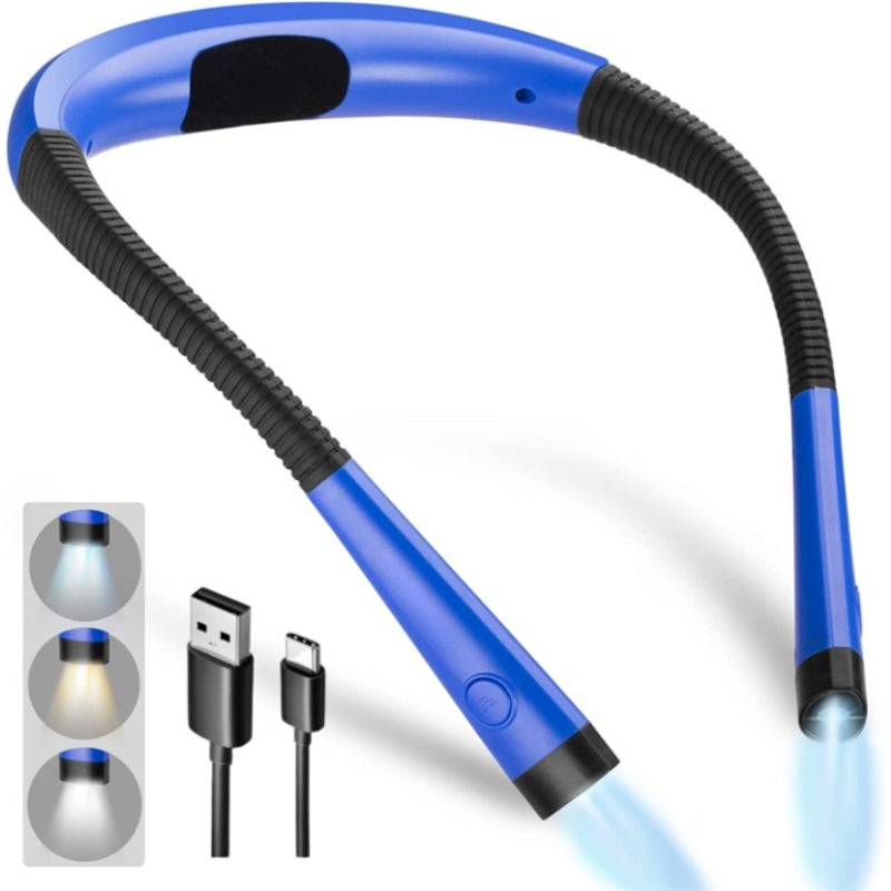 LED Nackenleselampe, Buchlicht zum Lesen im Bett, 3 Farben, 6 Helligkeitsstufen, flexibler Arm, wiederaufladbar, langlebig, perfekt zum Lesen, Stricken, Camping, Reparieren