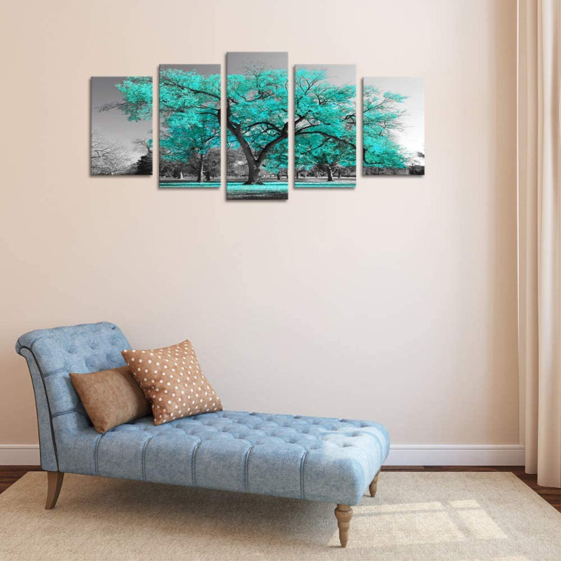 5-teiliges Teal Grünes Leinwand Wandkunst Gemälde