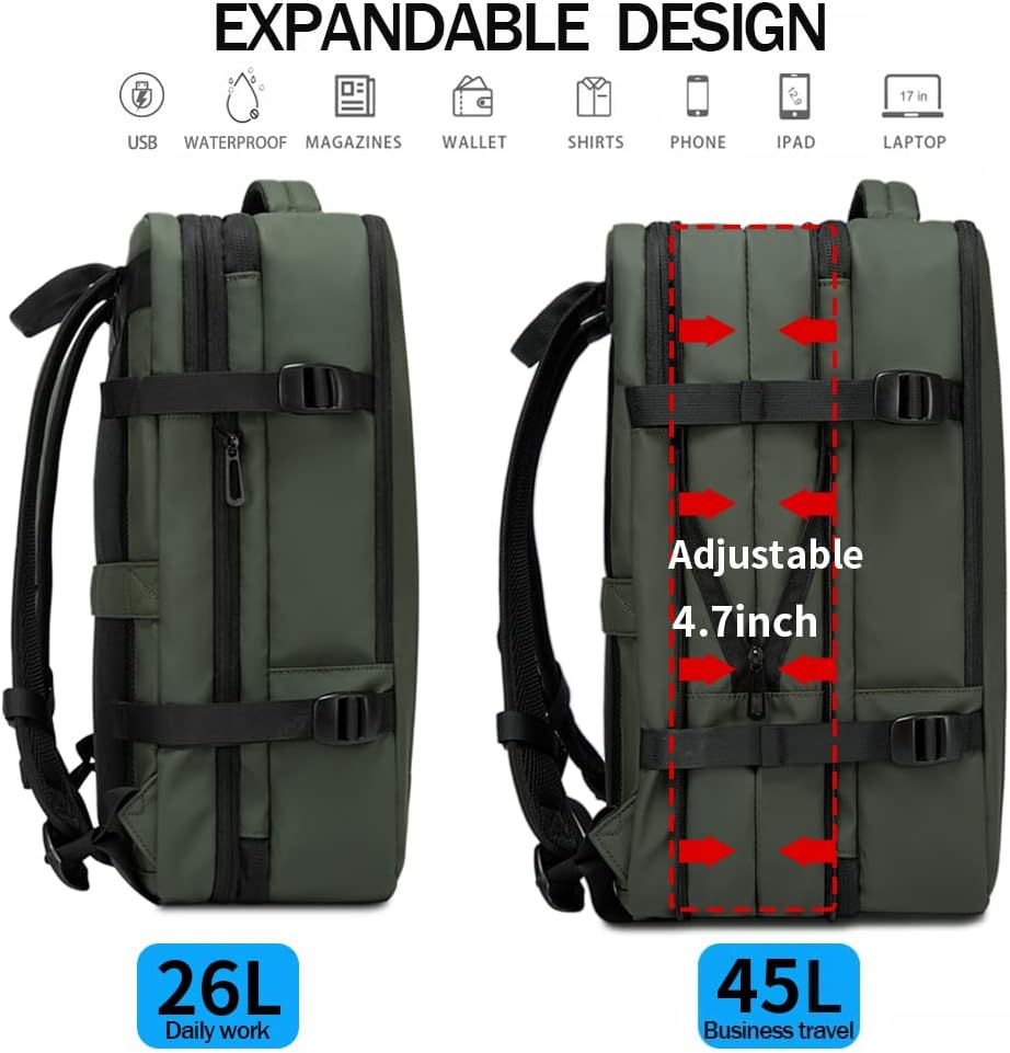 Erweiterbarer 26–45L wasserdichter Reisen-Rucksack mit Laptop-Fach & Duffle-Trage | Karnz