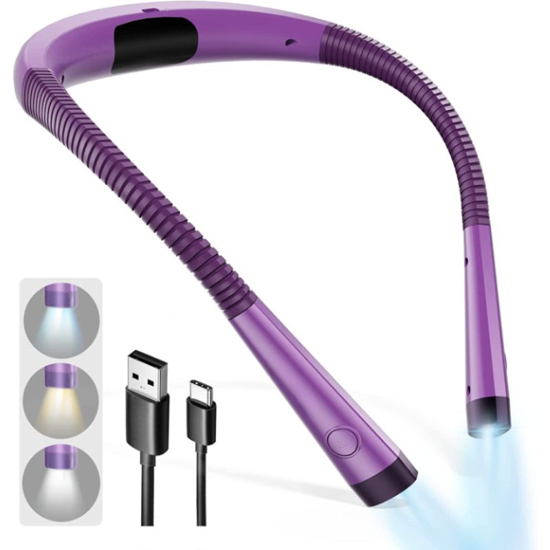 LED Nackenleselampe, Buchlicht zum Lesen im Bett, 3 Farben, 6 Helligkeitsstufen, flexibler Arm, wiederaufladbar, langlebig, perfekt zum Lesen, Stricken, Camping, Reparieren