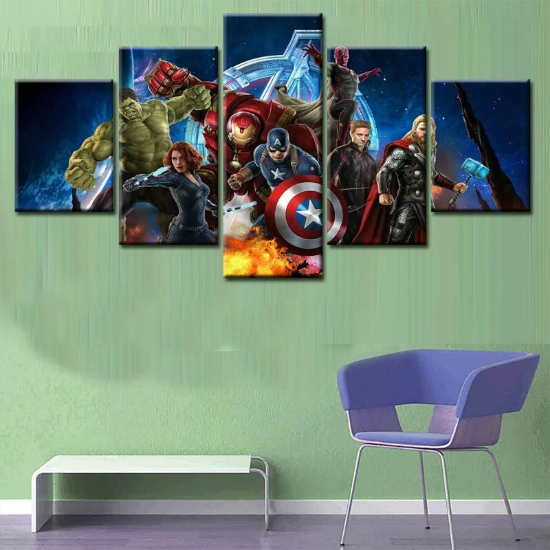 Set mit 5 Avengers-Superhelden-Wandleinwänden