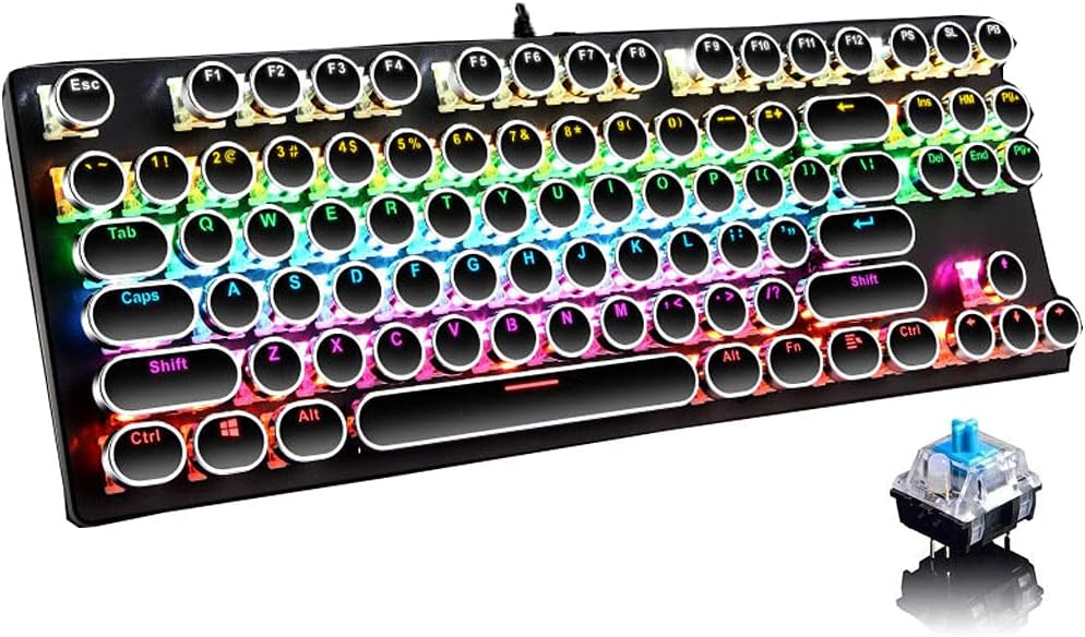 Mechanische Gaming-Tastatur mit 87 Tasten, RGB-Hintergrundbeleuchtung und blauen Schaltern