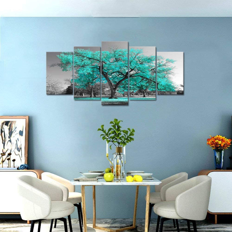 5-teiliges Teal Grünes Leinwand Wandkunst Gemälde