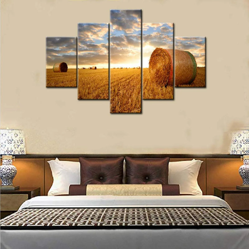 Set mit 5 dekorativen Leinwänden „Sonnenuntergangs-Landschaft“