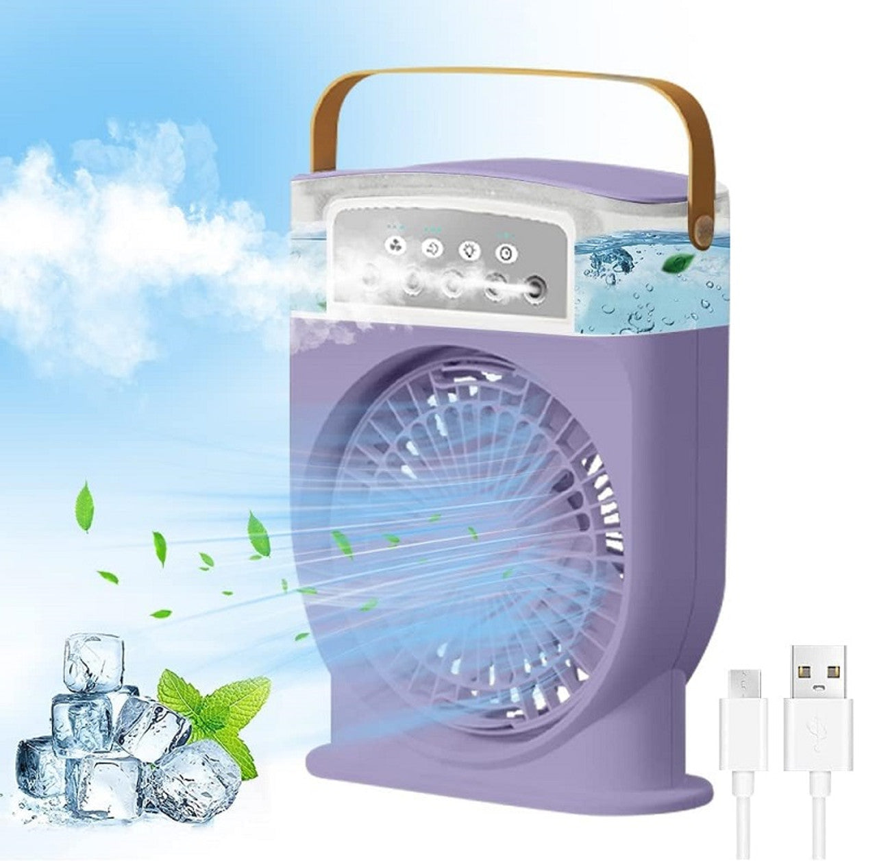 Portabler Airconditioner Ventilator, Mini Verdunstungs-Klimaanlage mit 7 Farben LED | Karnz
