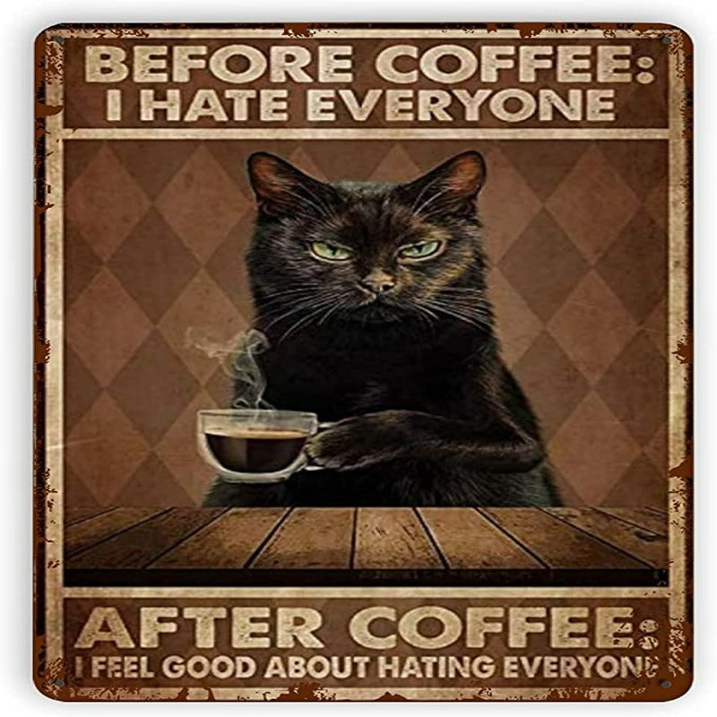 Vintage Blechschilder Katze vor dem Kaffee Poster