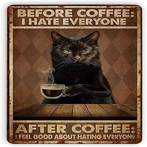 Vintage Blechschilder Katze vor dem Kaffee Poster