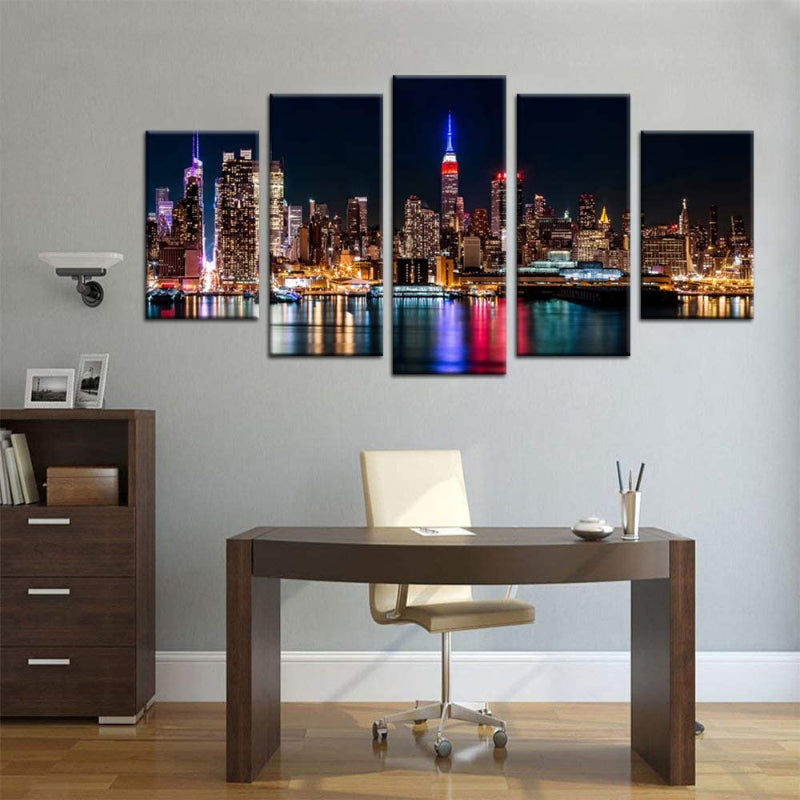 Set aus 5 Wandbildern mit Skyline-Motiv