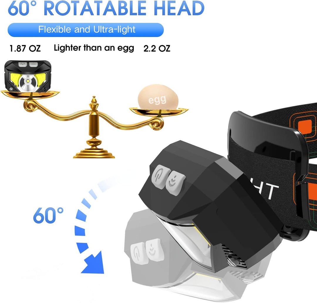 BowLift | LED-Stirnlampe | Wiederaufladbar, Wasserdicht, Bewegungssensor | 2er-Set