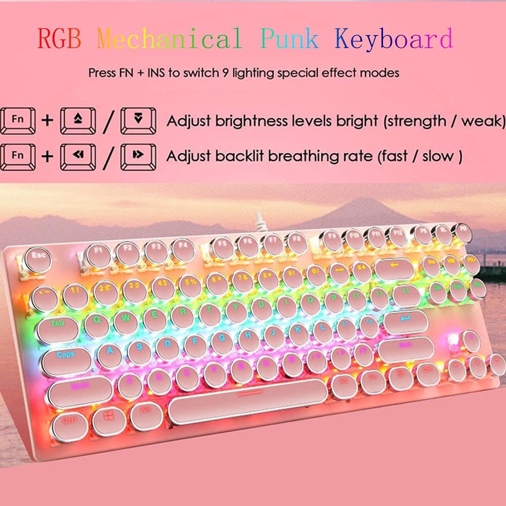 Mechanische Gaming-Tastatur mit 87 Tasten, RGB-Hintergrundbeleuchtung und blauen Schaltern