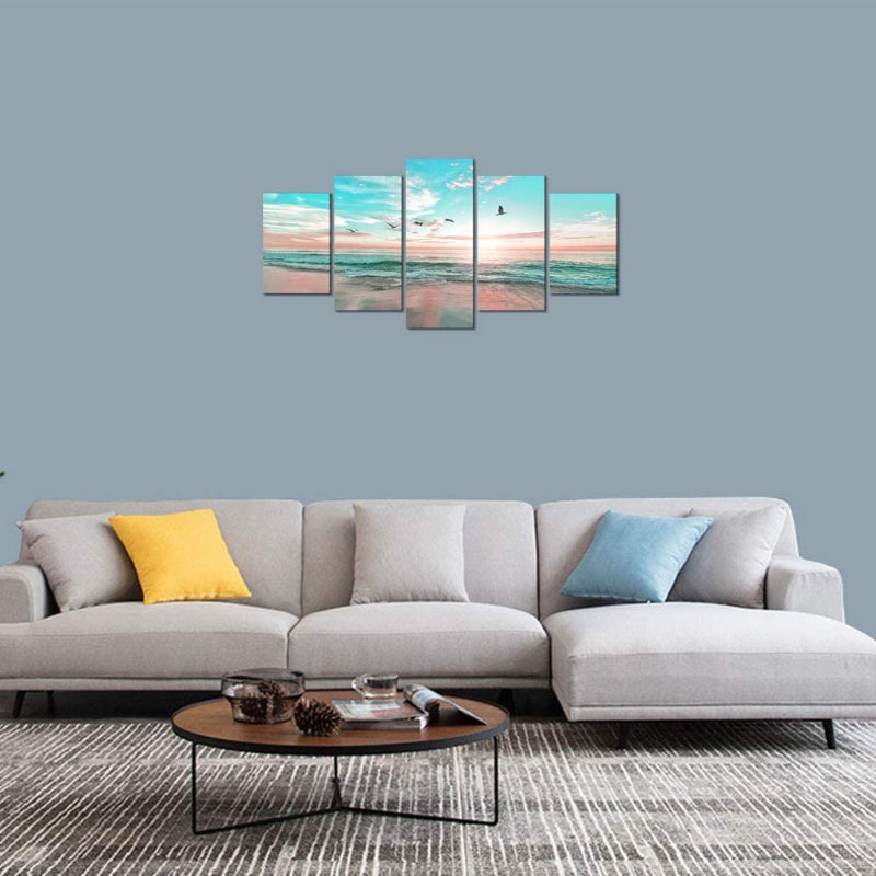 5-teiliges Strand Sonnenuntergang Landschaft Leinwand Wandkunst Gemälde