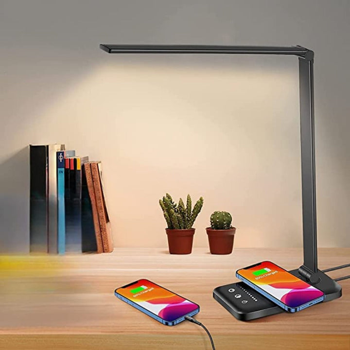 LED-Tae-Lampe mit USB-Ladeanschluss – 5 Lichteinstellungen und Dimmae-Helligkeitsregelung für Schreibtisch und Leselampe