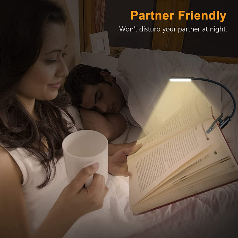 Kaufen Sie 9 LED USB wiederaufladbare Leselampe zum Lesen im Bett - augenfreundlich, stufenlos dimmbar | Kleine leichte Clip-On-Leselampe