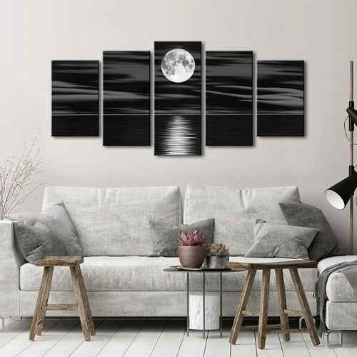 Set mit 5 dekorativen Leinwandbildern zum Thema Vollmond