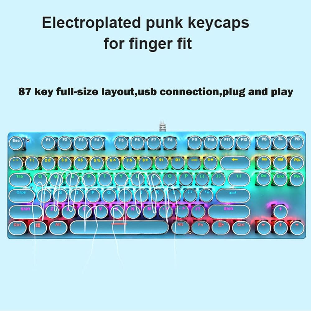 Mechanische Gaming-Tastatur mit 87 Tasten, RGB-Hintergrundbeleuchtung und blauen Schaltern
