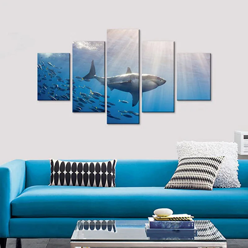 5 Stück Hai Druck Kunstwerk Leinwand Malerei