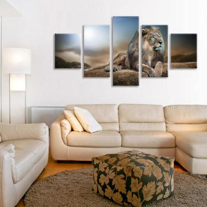Set mit 5 Löwenmotiven als Wandbilder auf Leinwand