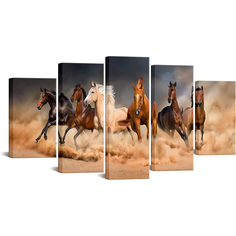 Set aus 5 Wandbildern mit galoppierenden Pferden