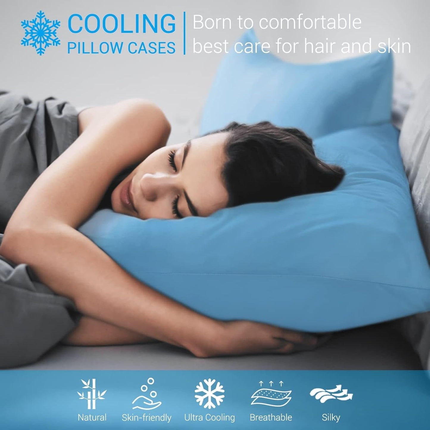 2-Pack Premium Seidige Super Kühlende Blau Kissenbezüge – Extreme Q-Max 0.5 | Karnz
