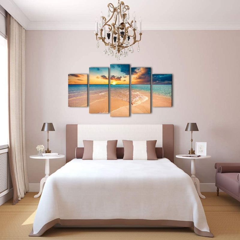 Set aus 5 Wandbildern mit Strand-Sonnenuntergangsmotiven
