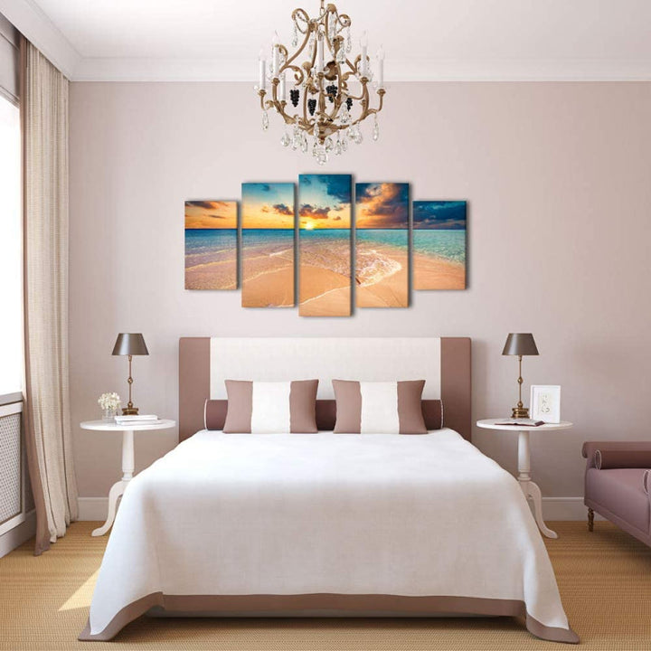 Set aus 5 Wandbildern mit Strand-Sonnenuntergangsmotiven