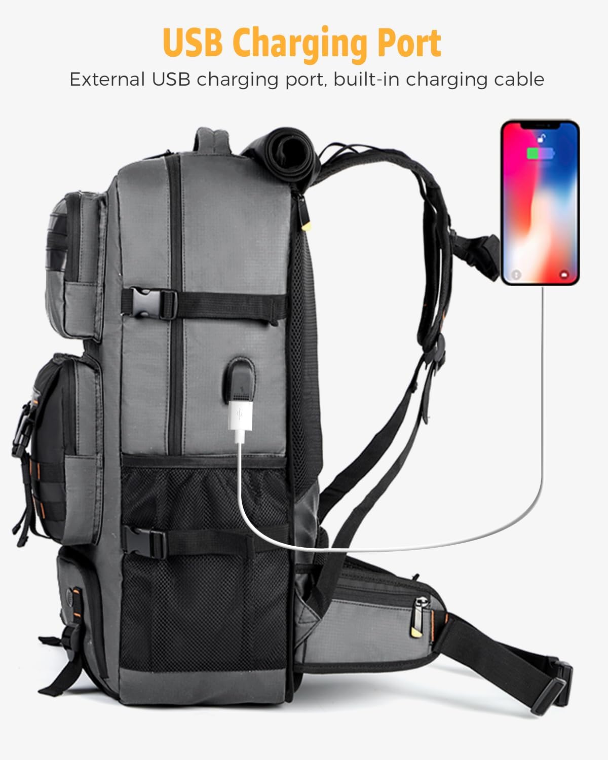 50L Flugbereiter Umwandelbarer Reise-Rucksack mit Schuhfach & USB-Anschluss | Karnz
