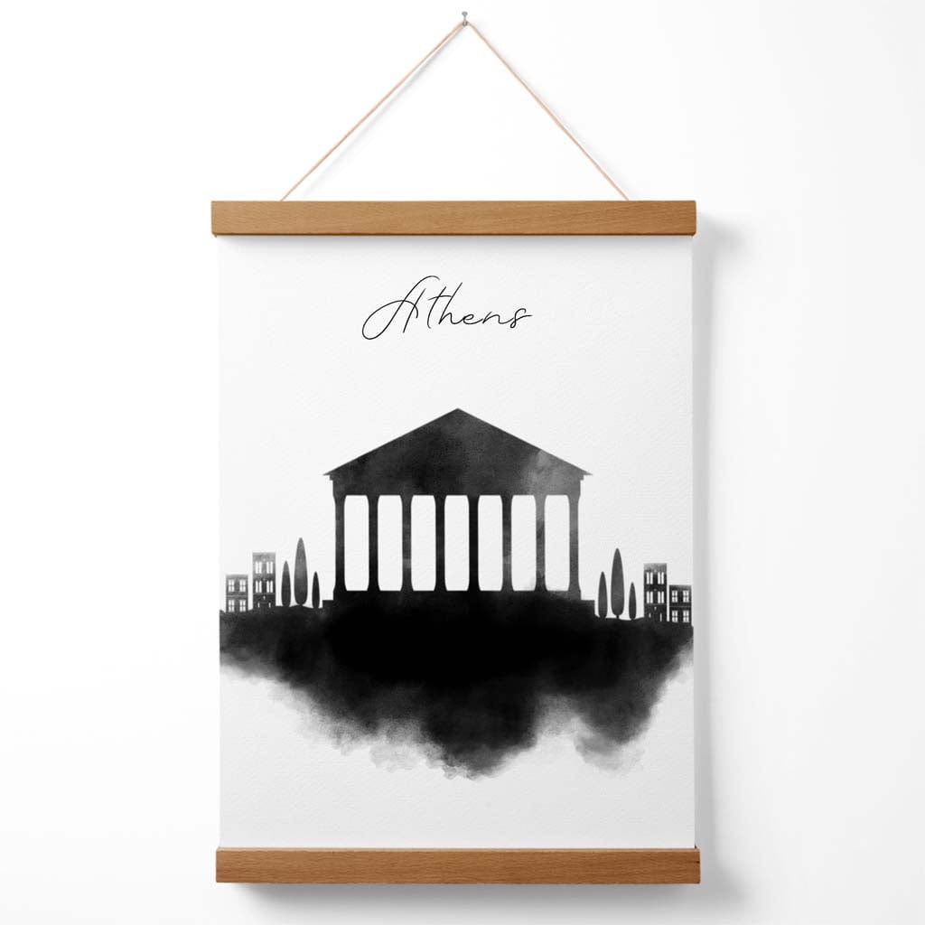 Athener Stadtposter mit Aquarell-Skyline und Aufhänger