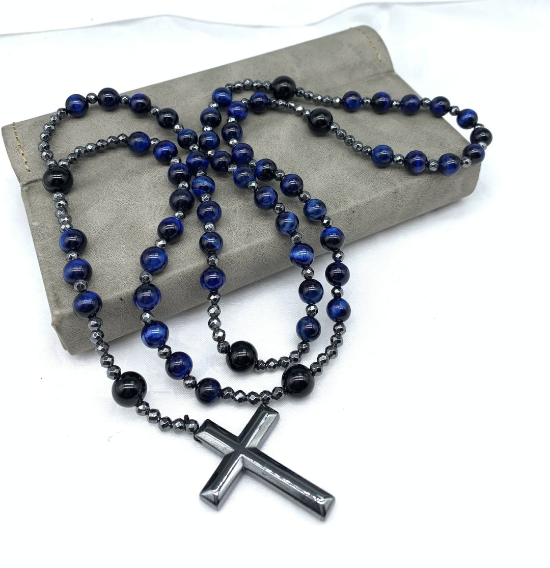 Orion-Spirituelle Halskette mit Tigerauge und Lapislazuli – Rosenkranz für Männer