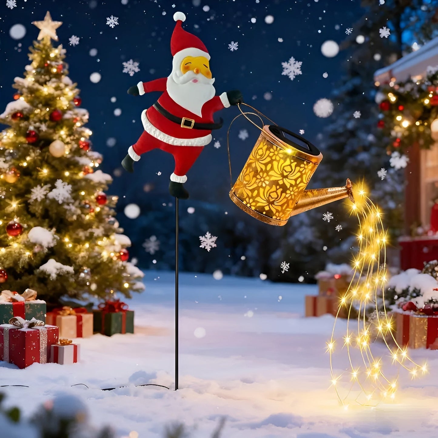 Solar-Weihnachtsbeleuchtung mit Santa & Laternen – Dekor für Garten & Terrasse | Warmweiß & bunt, batterie-frei | Karnz