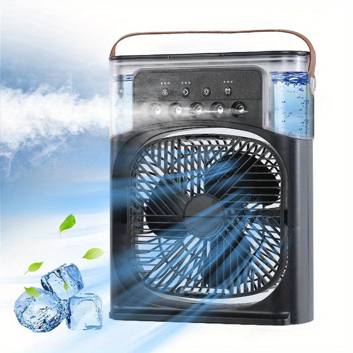 1pc Tragbare Klimaanlage, Tragbarer Luftkühler für den Haushalt, Hydrokühlventilator, Tragbare Luftanpassung für das Büro, 3-Geschwindigkeits-Luftkühlventilator-Luftbefeuchter, 5 Stück befeuchtete Sprühköpfe für Haushaltsgeräte | Karnz